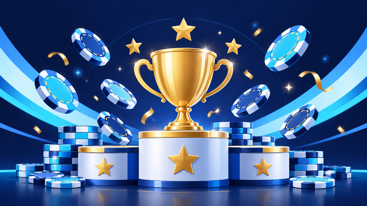 Trofeo y fichas de casino sobre un podio: los casinos destacados online de Argentina